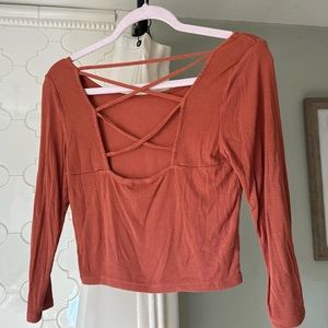 F21 strappy back orange crop top